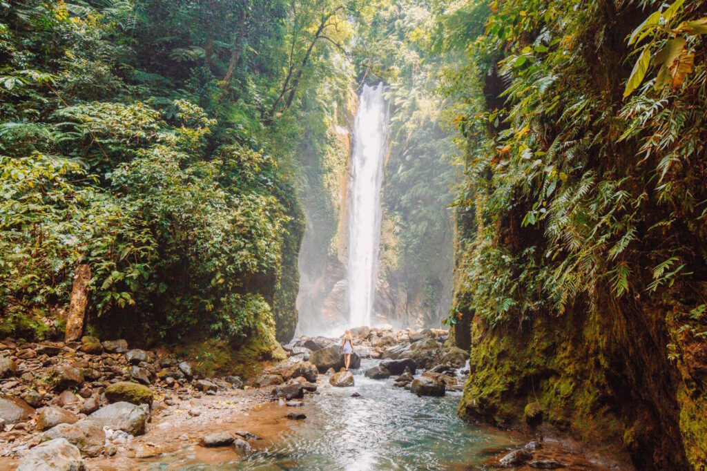 Casaroro Falls surrounded by lush rainforest in Valencia, Negros Oriental, Philippines.