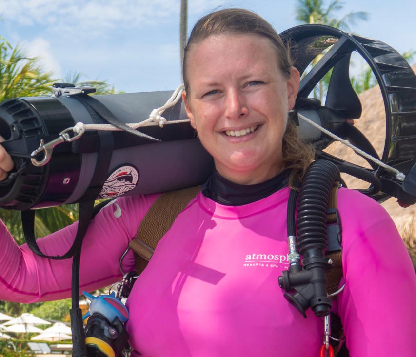 Berlinda in scuba diving equipment at Atmosphere Resorts & Spa